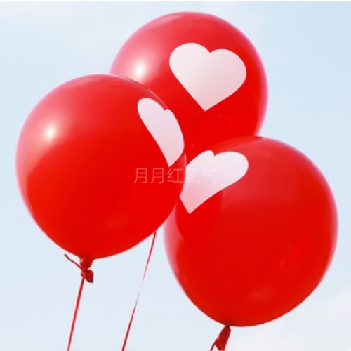 紅球白心 12寸單面印愛心圓乳膠氣球